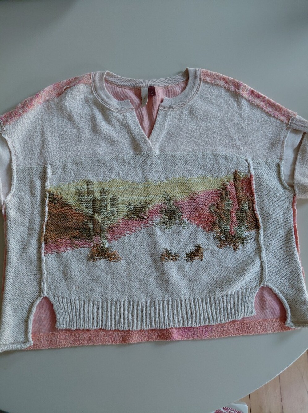 PILCRO Anthropologie Desert Intarsia Knitted Tee Cactus Print Sweater Z540-8 XS - Picture 4 of 11